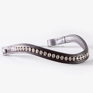 Bandeau de tête en cuir cristallin de haute qualité pour cheval, orné de strass courbés faits à la main, design personnalisé, pour équestre. - Product Image 1