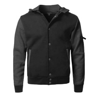 Veste de sport à capuche pour homme en polaire, fermeture à boutons, style décontracté, pour l'automne, noir et gris, coupe classique