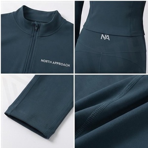 NA 2 Piece Yoga Set Full Length Zipper Front Solid Navy Sweat Wicking Women's Sportswear - Product Image 4