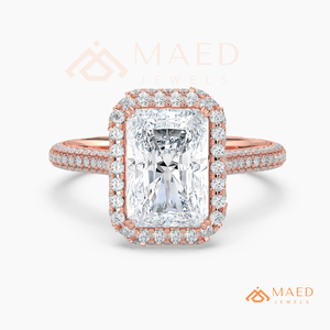 แหวนหมั้นเพชรโมอิสซาไนต์ทรงเหลี่ยมมรกต 14K โรสโกลด์ ประดับด้วยเพชรรอบวง ของขวัญเครื่องประดับเจ้าสาวสำหรับผู้หญิง สินค้าอินเทรนด์จากสหรัฐอเมริกา - Product Image 5