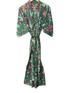 Classic Floral Print Women Cotton Robe <b>Waffle</b> Texture Long Sleeve Knee Length Soft Lightweight ODM Bathrobe - Product Image 4