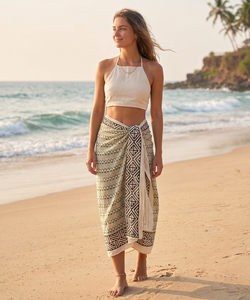 Sarong de plage bohème en gros, écharpe en coton faite à la main imprimée, vêtement d'été pour femme, paréo de plage en coton imprimé à la main - Product Image 1