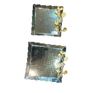 Luxury Dinnerware Food Serving Tray High Quality Silver Metal Square Tray With <b>Flower</b> Design Snack Dessert <b>Sweet</b> Serving Tray - Product Image 4