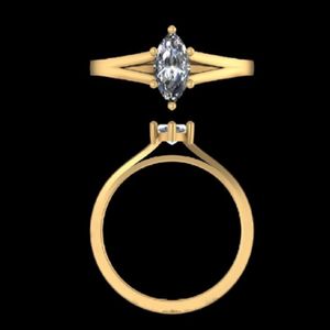 แหวนหมั้นเพชรตัดรูปมาคีส์ในทอง14K 18K สีเหลืองด้วยการตั้งค่าง่ามสี่แฉกแบบคลาสสิกและสายแยกสีทองที่สง่างาม - Product Image 3