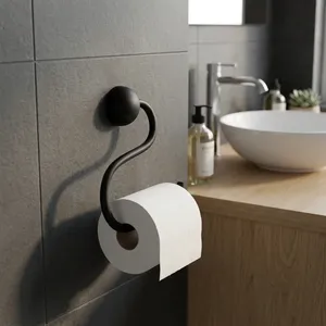 Modern Matte <b>Black</b> Metal Wall Mounted Toilet <b>Paper</b> Holder Minimalist Bathroom <b>Tissue</b> Roll Dispenser Contemporary Bathroom Access - Product Image 4