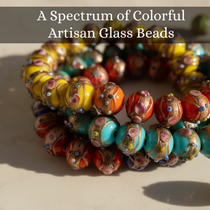 Cuentas de Vidrio Hechas a Mano Multicolores para Pastel de Boda, Cuentas Redondas de 12 mm |   Tiras de 8 pulgadas con detalles dorados |   Cuentas a Granel para Joyería y Manualidades DIY - Product Image 2