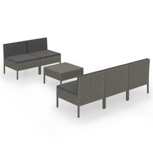 Ensemble de salon de patio 6 pièces en poly rotin gris avec coussins mobilier d'extérieur - Product Image 2