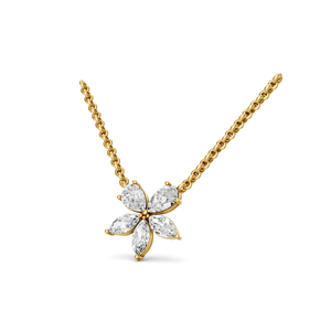 Collier de luxe floral pour femme en or jaune 14 carats, diamant taille brillant synthétique cultivé en laboratoire, plaqué rhodium, 5 pierres, 16 pouces, pour mariage - Product Image 5