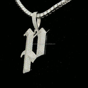 Personalizado 925 Plata Hip Hop VVS Moissanite diamante colgante collar P letra encanto collar único número patrón - Product Image 2