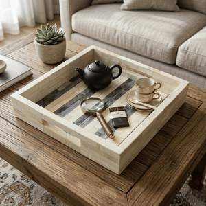 Resin <b>Mop</b> Handmade Serving Tray | Decorative Food Serving Tray | Rectangular Tray with Cutout <b>Handles</b> | Coffee Table Decor Tray - Product Image 2