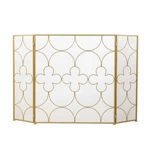 Quatrefoil Trellis Metal Fireplace <b>Screen</b> Folding Three Panel Fine Mesh Spark Guard Decorative Steel Hearth <b>Protector</b> - Product Image 5