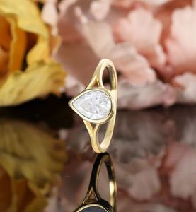 Pear Cut Moissanite Solitaire Engagement <b>Ring</b> Gold Plated 925 Silver <b>Split</b> Band for Wedding & Anniversary Luxury Bridal <b>Ring</b> - Product Image 4