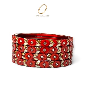 กำไลข้อมือแก้วคัชเมียร์สำหรับเจ้าสาว ลายดอกไม้สีแดง ชุบทอง ประดับคริสตัลระยิบระยับ เหมาะสำหรับงานแต่งงาน งานเฉลิมฉลอง ขายส่ง - Product Image 3