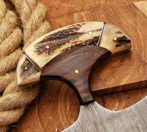 Cuchillo Ulu de Acero de Damasco de Primera Calidad, Cuchillo para Pizza Hecho a Mano, Cuchillo Ulu de Acero Estilo Vikingo OEM con Mango de Madera - Product Image 3