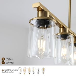 Lampadario Moderno Industriale a 5 Luci da 37 Pollici con Paralumi in Vetro Trasparente e Struttura in Metallo Dorato, Lampada a Sospensione per Sala da Pranzo - Product Image 6