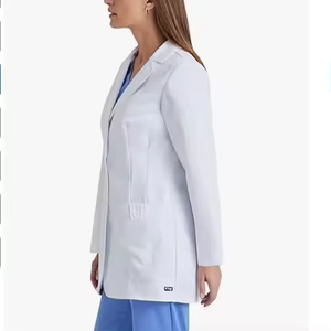 Bata de laboratorio blanca tejida para mujer con 3 bolsillos y cierre a presión, uniforme de hospital, bata de médico, conjunto de pantalones azules tipo scrubs - Product Image 3