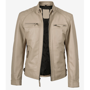 2026 OEM Most Selling Beige Original Cowhide Leather <b>Jacket</b> For Men's Zipper Pockets High Quality Low MOQ <b>Heated</b> Fashion <b>Jackets</b> - Product Image 5
