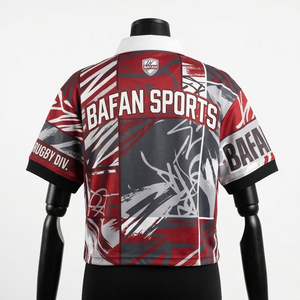 T-shirt de rugby pour femme, tissu en mélange de polyester de haute qualité, design à panneaux abstraits, logo sublimé personnalisé, t-shirt de rugby pour femme en coton - Product Image 2