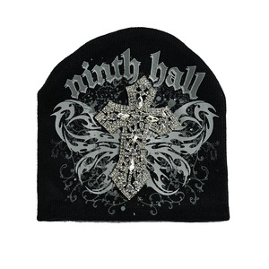 Luxury Handmade Rhinestone Cross Knit 100% <b>Wool</b> <b>Beanie</b> for Unisex Warm Winter Designer Fashion Streetwear <b>Hat</b> - Product Image 3