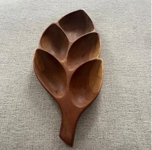 Tazón de madera maciza con forma de hoja, con muchos compartimentos para servir frutos secos, bandeja/tazón para servir, comprado en UF INTERNATIONAL Crafts - Product Image 1