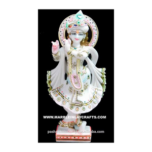 Estatua de Radha Krishna para decoración del hogar, oficina y templo, y para fines de culto. Diseño único hecho a mano en mármol con acabado brillante Iskcon. - Product Image 1