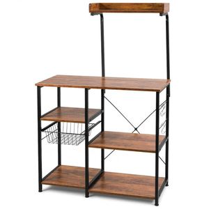 Scaffale da Cucina a 4 Ripiani con Cesto e 5 Ganci per Organizzazione - Product Image 1