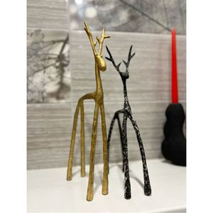 Sculpture Moderne Abstraite en Métal Cerf Doré et Noir, Statue de Renne, Décoration de Table, Figurine Animale de Luxe, Sculpture en Gros - Product Image 1