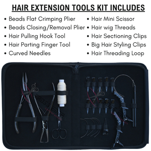Black Hair Extension Tool <b>Set</b> with 7 Inch Flat Beads Crimping <b>Plier</b> Beads Closing Removal <b>Plier</b> Mini Scissor Sectioning Clips - Product Image 2