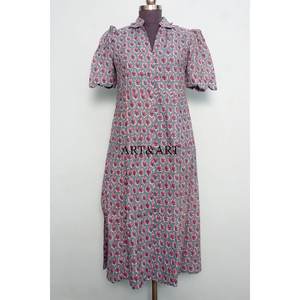 Robe d'été décontractée bohème sexy et élégante pour femme, longueur cheville, 100 % coton, col en V, imprimé floral, haute qualité, style doux – Grande Vente - Product Image 5