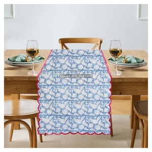 Custom Made 100% Cotton Fabric Hand Block Print Embroidery Edge <b>Table</b> <b>Runners</b> Home Hotel Restaurant Multi-Colour Washable - Product Image 2