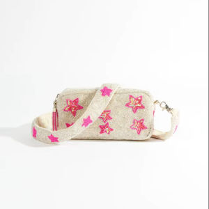 Bolso bandolera hecho a mano con cuentas de estrellas, de lona, para mujer, con cierre de cremallera, pequeño, rectangular, para la noche, para viaje. - Product Image 1