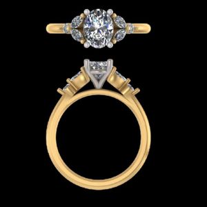 แหวนหมั้นเพชรรูปไข่สีเหลืองทองหรูหรา ประดับด้วยลายดอกไม้ทรงมาร์คีส์ ตัวเรือนทองสองสี เครื่องประดับเจ้าสาวสุดหรู - Product Image 2