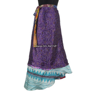 Indian Latest Double Layer Silk Long Wear Skirt Reversible <b>Old</b> Sari Silk Wrap Long Skirt Wholesale - Product Image 3