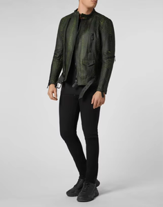 Chaqueta de Cuero Premium para Hombre con Grabado de Pitón, Estilo Clásico de Motero, Fabricante OEM ODM, Servicio de Muestras Disponible - Product Image 3