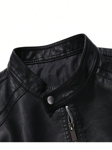 Veste en cuir vieilli de haute qualité pour hommes, style motard, col montant, parka pour motos, veste pour hommes - Product Image 3