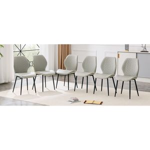Set di 4 Sedie da Pranzo Moderne di Lusso in PU Trapuntato Grigio Chiaro con Gambe in Metallo Nero per Uso Imbottito - Product Image 4