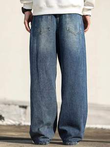 Jean baggy droit personnalisé pour homme – Denim épais délavé de haute qualité, style streetwear, coupe large, couleur mi-sombre - Product Image 3