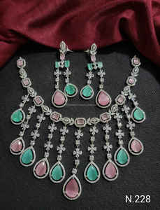 Indian Jewelry American Drop Diamond Shape <b>Silver</b> Plated& Star Design <b>Studded</b> Necklace With Matching <b>Earring</b> Jewellery <b>Set</b> Women - Product Image 4