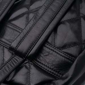 Black Genuine Leather Quilted Daypack with Adjustable Shoulder <b>Straps</b> and Zipper Closure Unisex <b>Backpack</b> for Leisure Activities - Product Image 6