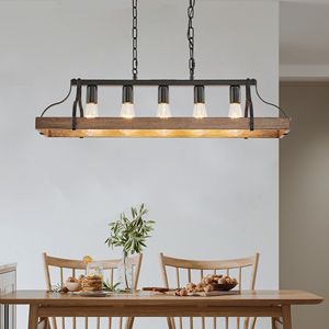 Lustre suspendu moderne style ferme en noyer noir et bois de fer de 34 pouces pour salle à manger et salon, 5 douilles E26 - Product Image 4