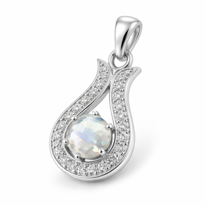 Pendentif solitaire Rhaya Jewels en argent sterling plaqué rhodium avec pierre de lune géométrique sertie griffe 2,1g 26x12mm - Tendance Minimaliste - Product Image 4