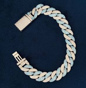 Luxury 925 Sterling Silver <b>Cuban</b> <b>Link</b> Hip Hop Party <b>Bracelet</b> with Fully Iced Out Round Cut Moissanite Diamonds for <b>Men</b> - Product Image 1