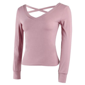 T-shirt de sport et de yoga à manches longues pour femmes grandes tailles, col rond, compression haute élasticité, séchage rapide, OEM, bretelles non ajustables - Product Image 2