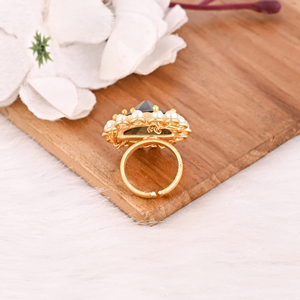 Green Tourmaline & Pearl Gemstone <b>Ring</b> for Women Trendy Brass Gold Plated <b>Adjustable</b> Jewelry - Product Image 5