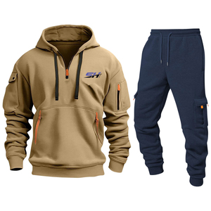 Men's Plus Size 100% Cotton Fleece Tracksuit <b>Sets</b> Solid Pattern Breathable Quick Dry Lightweight Winter Outdoor Wear Customized - Product Image 1