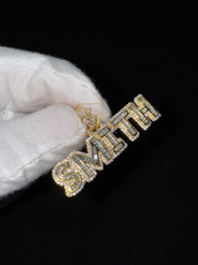 Custom 10K <b>Gold</b> <b>Letter</b> Pendant Lab Grown Diamond Baguette Iced Out Jewelry Luxury Personalized Gift for Parties men women - Product Image 5