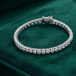 14K Solid <b>White</b> Gold Lab Grown Diamond Tennis <b>Bracelet</b> Round Brilliant Women Bridal Fine Jewelry Gift - Product Image 1