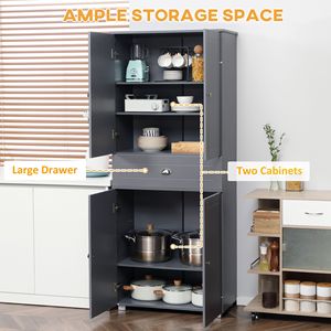 71 Grey Freestanding <b>Kitchen</b> Pantry Cabinet with 2 Glazed PVC Double Door Cabinets 1 Drawer Large <b>Storage</b> Eco-Friendly Design - Product Image 4