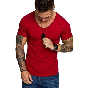 Men's Gray V-Neck Short Sleeve T-Shirt Breathable Cotton Fit Top Casual Wear - Product Image 2