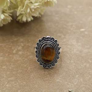 Handmade Vintage Oval Tigers Eye Gemstone Bezel <b>Set</b> Brass <b>Ring</b> 925 <b>Silver</b> Plated Unisex Boho Statement Jewelry - Product Image 1